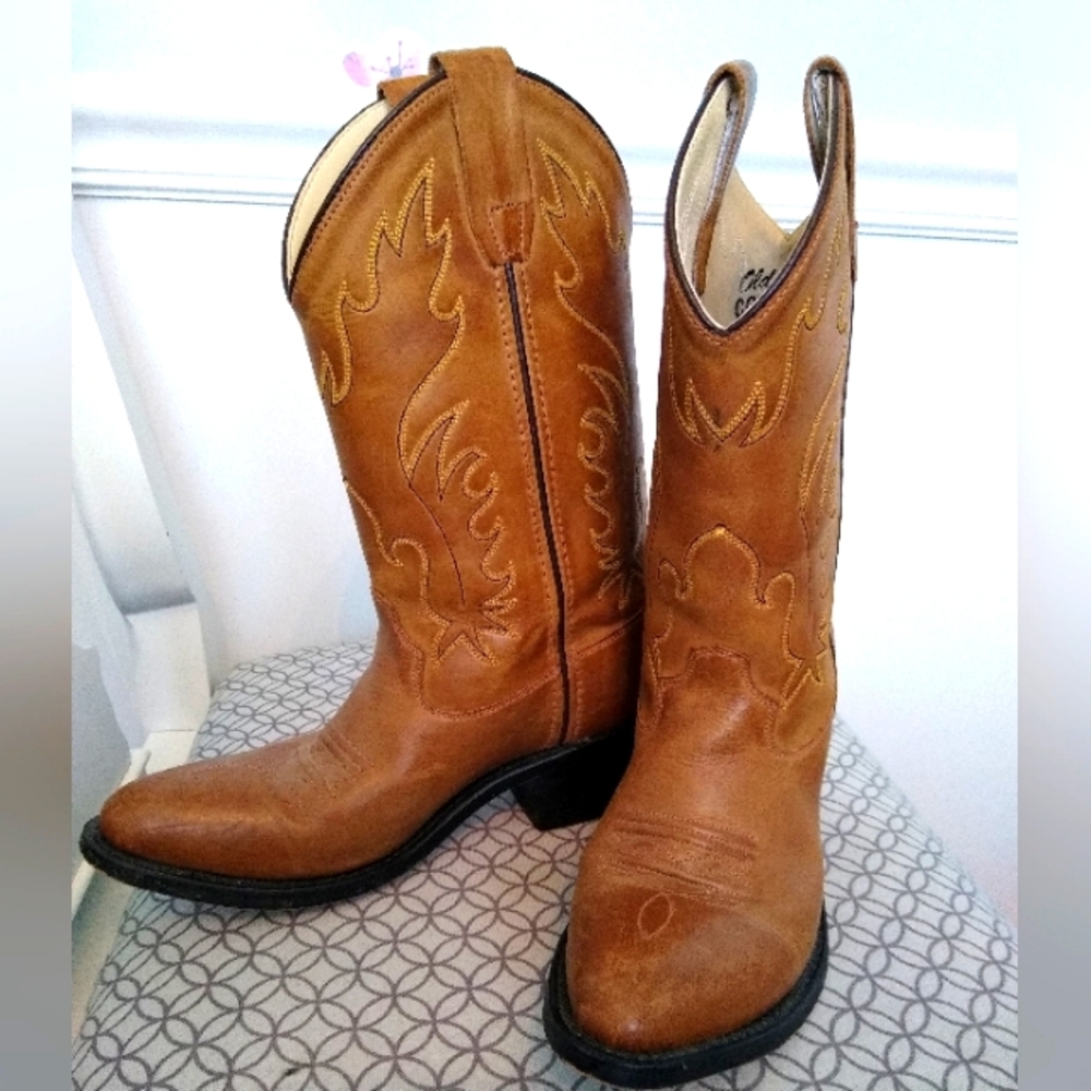 Old West brown cowboy boots, sz 5.5 youth